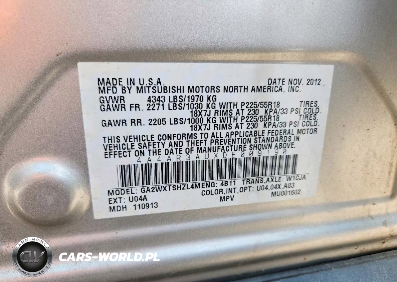 2013 Mitsubishi Outlander Sport Es VIN:4A4AR3AUXDE009190 - 12