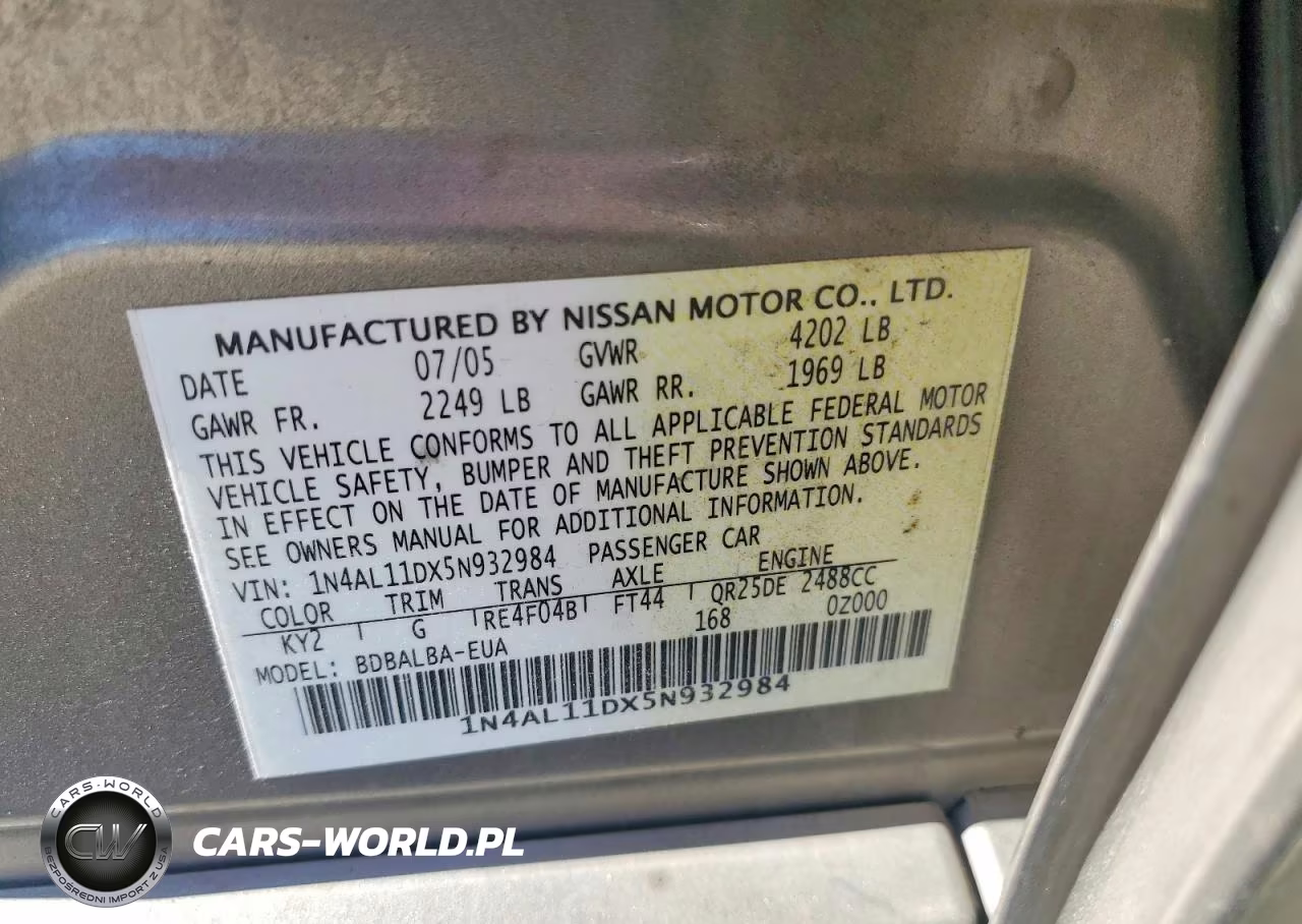 2005 Nissan Altima 2.5 VIN:1N4AL11DX5N932984 - 12