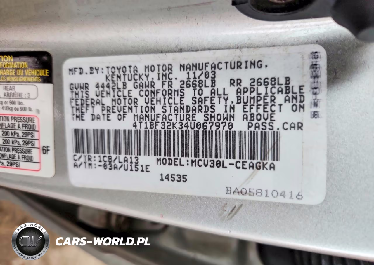 2004 Toyota Camry Xle V6 VIN:4T1BF32K34U067970 - 12