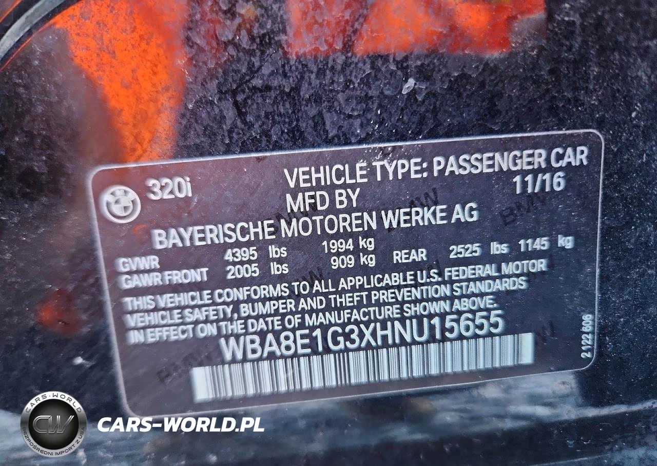 2017 BMW 320 I VIN:WBA8E1G3XHNU15655 - 12