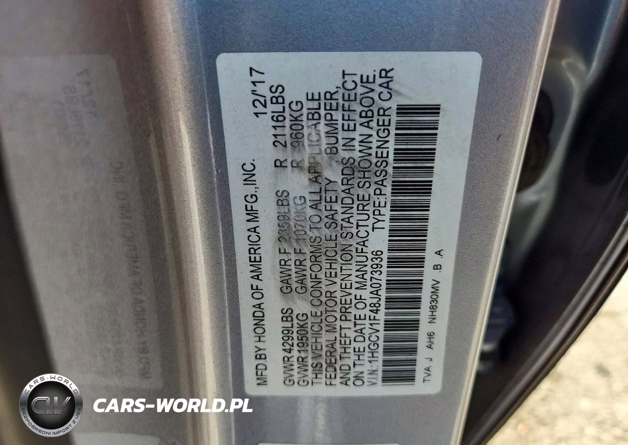 2018 Honda Accord Ex VIN:1HGCV1F48JA073936 - 12