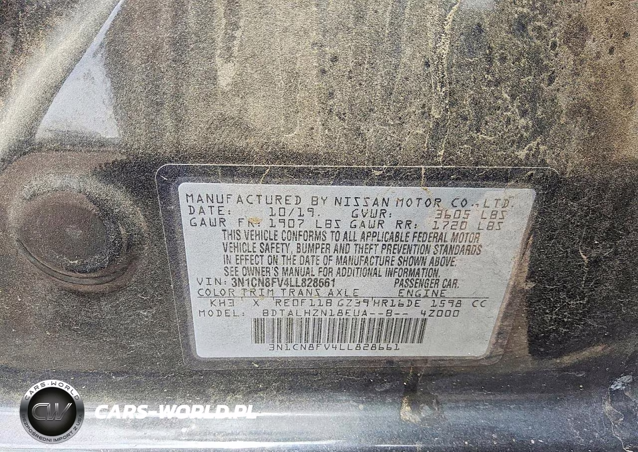 2020 Nissan Versa Sr VIN:3N1CN8FV4LL828661 - 12