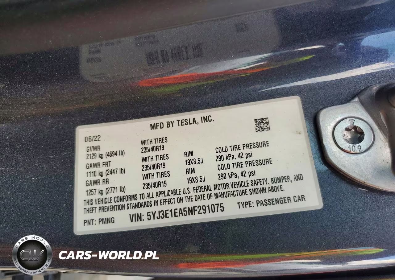 2022 Tesla Model 3 VIN:5YJ3E1EA5NF291075 - 12