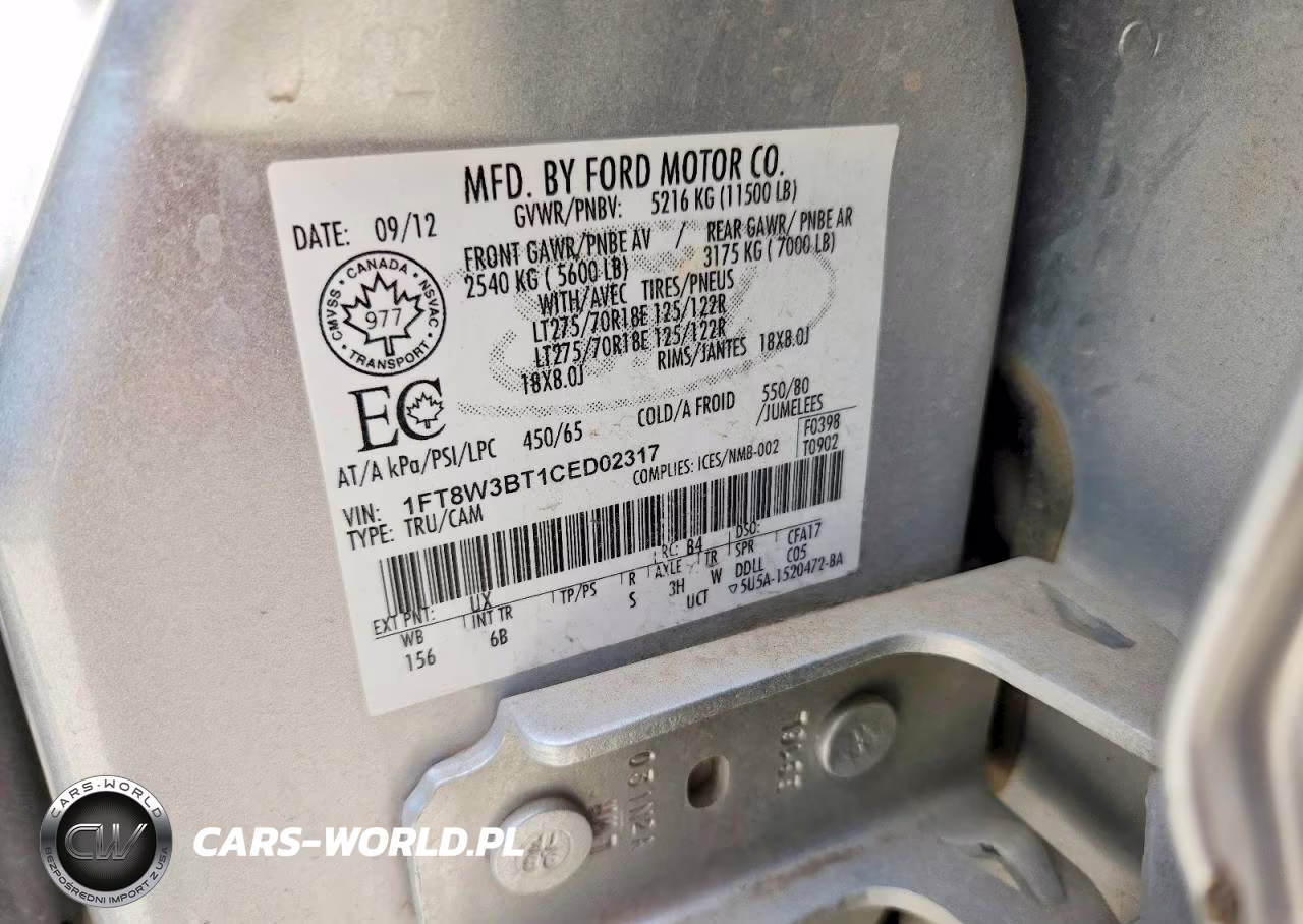 2012 Ford F350 Super Duty VIN:1FT8W3BT1CED02317 - 12