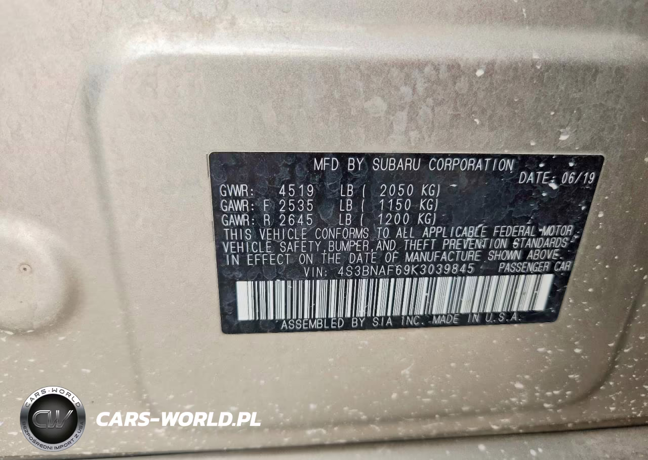 2019 Subaru Legacy 2.5I Premium VIN:4S3BNAF69K3039845 - 12