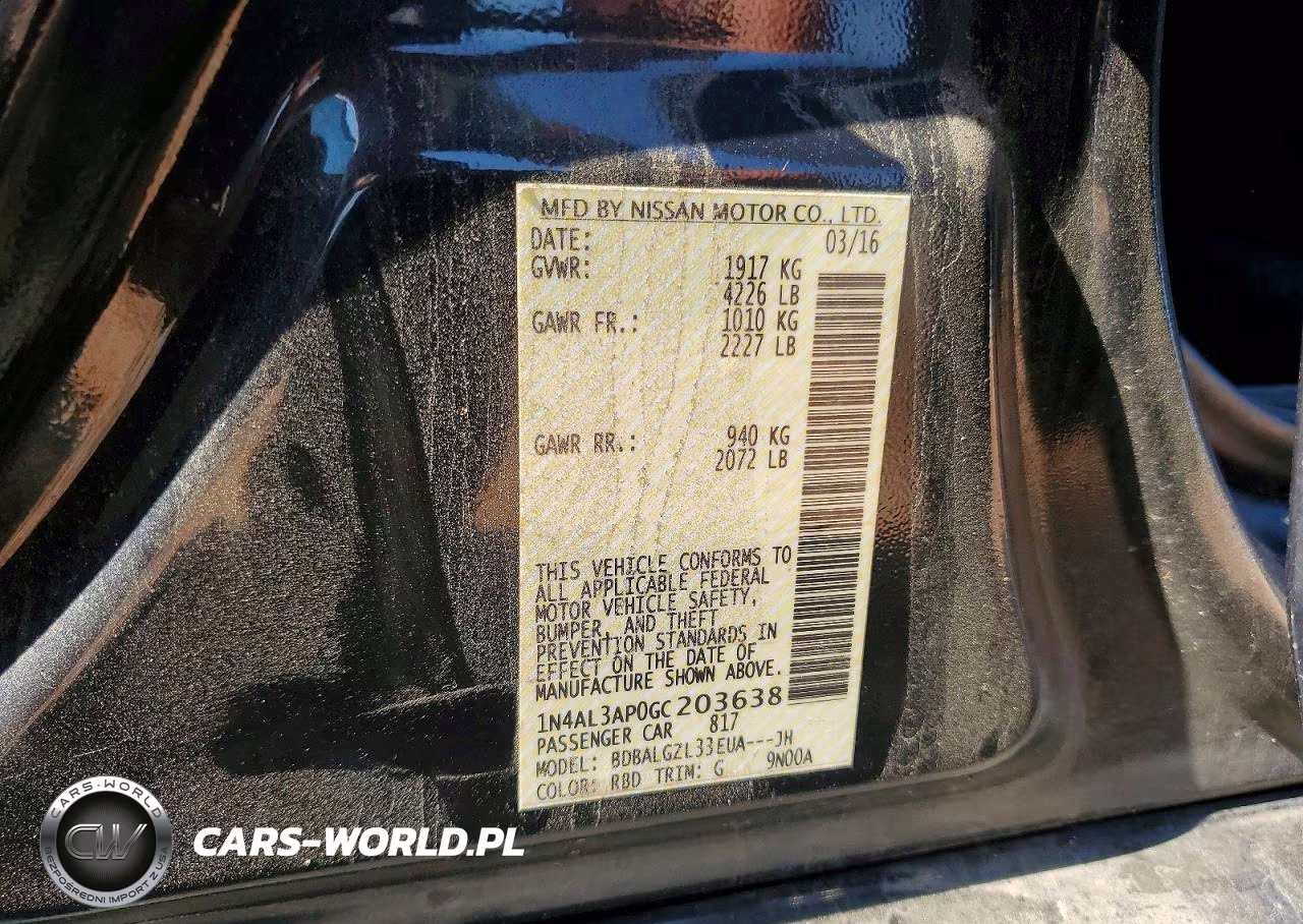 2016 NISSAN ALTIMA 2.5 VIN:1N4AL3AP0GC203638 - 12