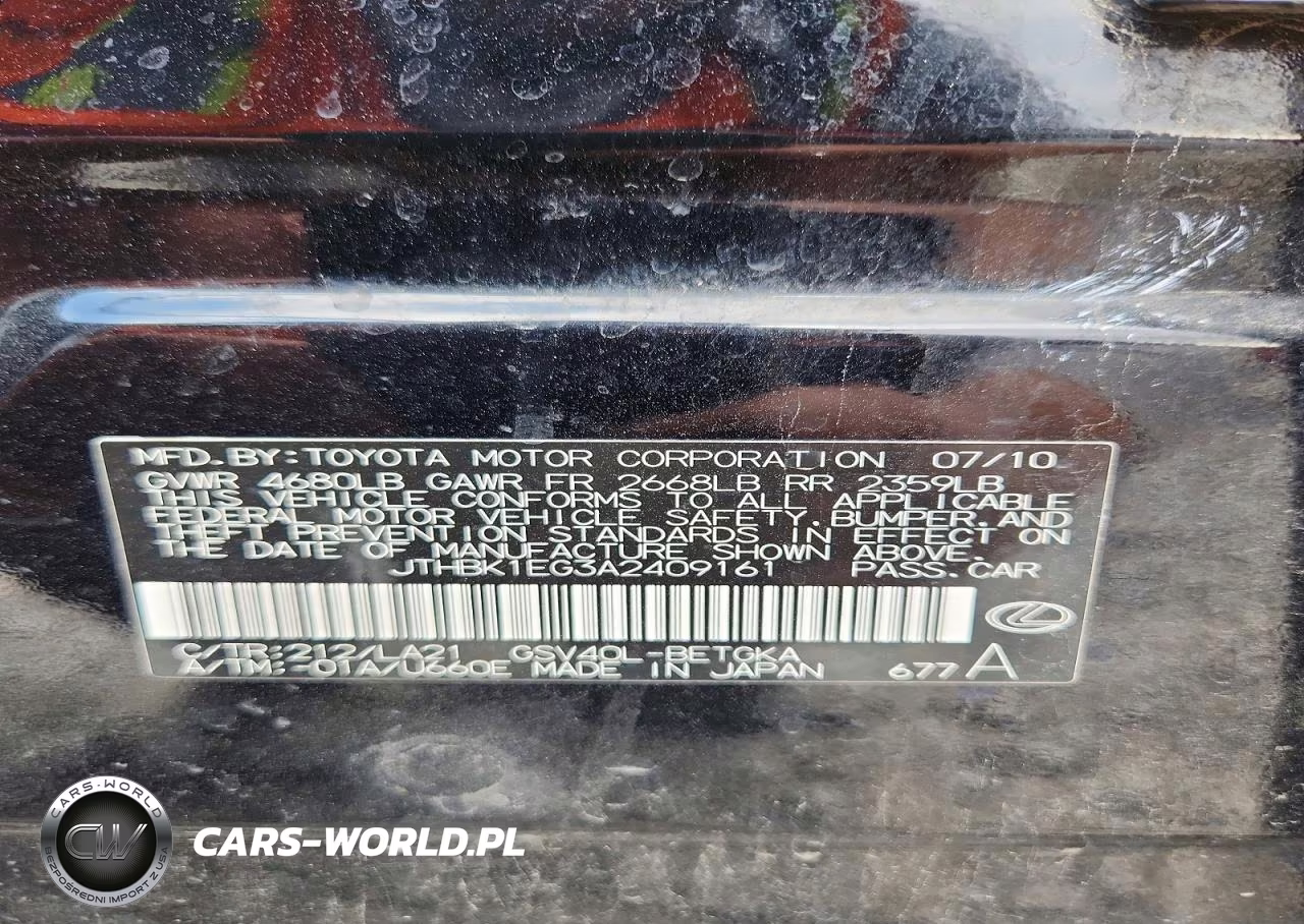 2010 Lexus Es 350 VIN:JTHBK1EG3A2409161 - 12