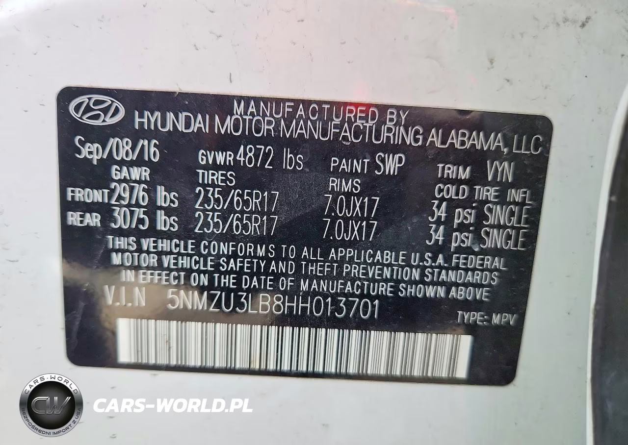 2017 Hyundai Santa Fe Sport 2.4L VIN:5NMZU3LB8HH013701 - 13