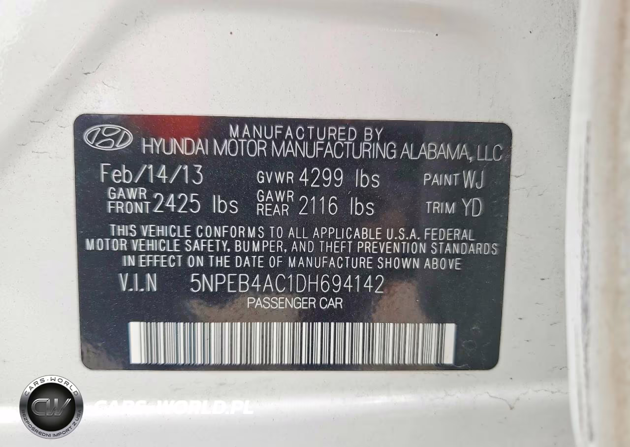 2013 Hyundai Sonata Gls VIN:5NPEB4AC1DH694142 - 13