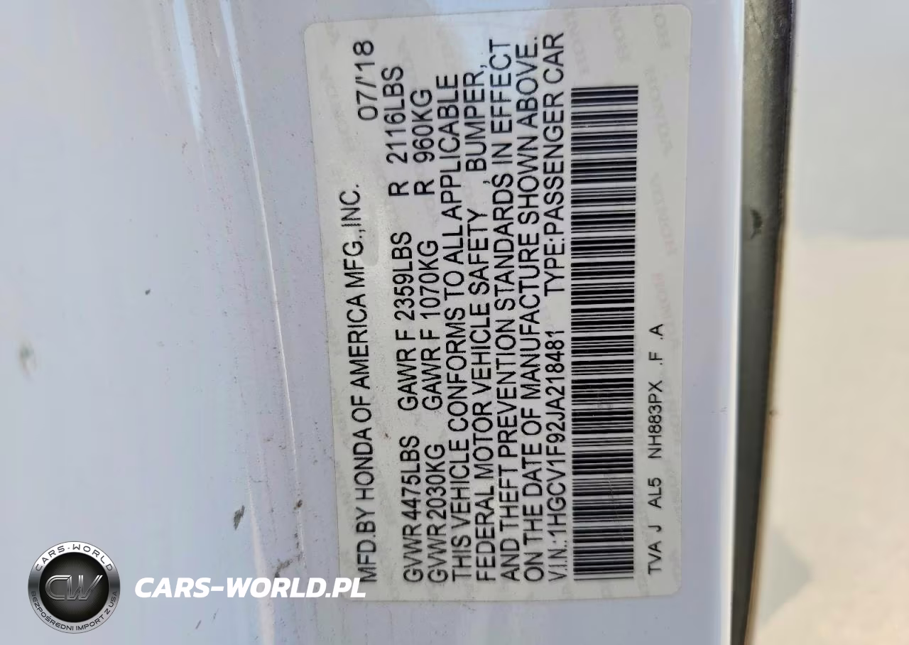 2018 Honda Accord Touring VIN:1HGCV1F92JA218481 - 13