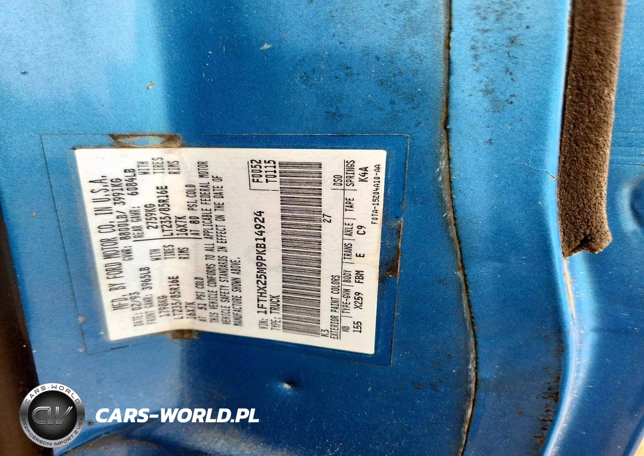 1993 Ford F250 VIN:1FTHX25M9PKB14924 - 12