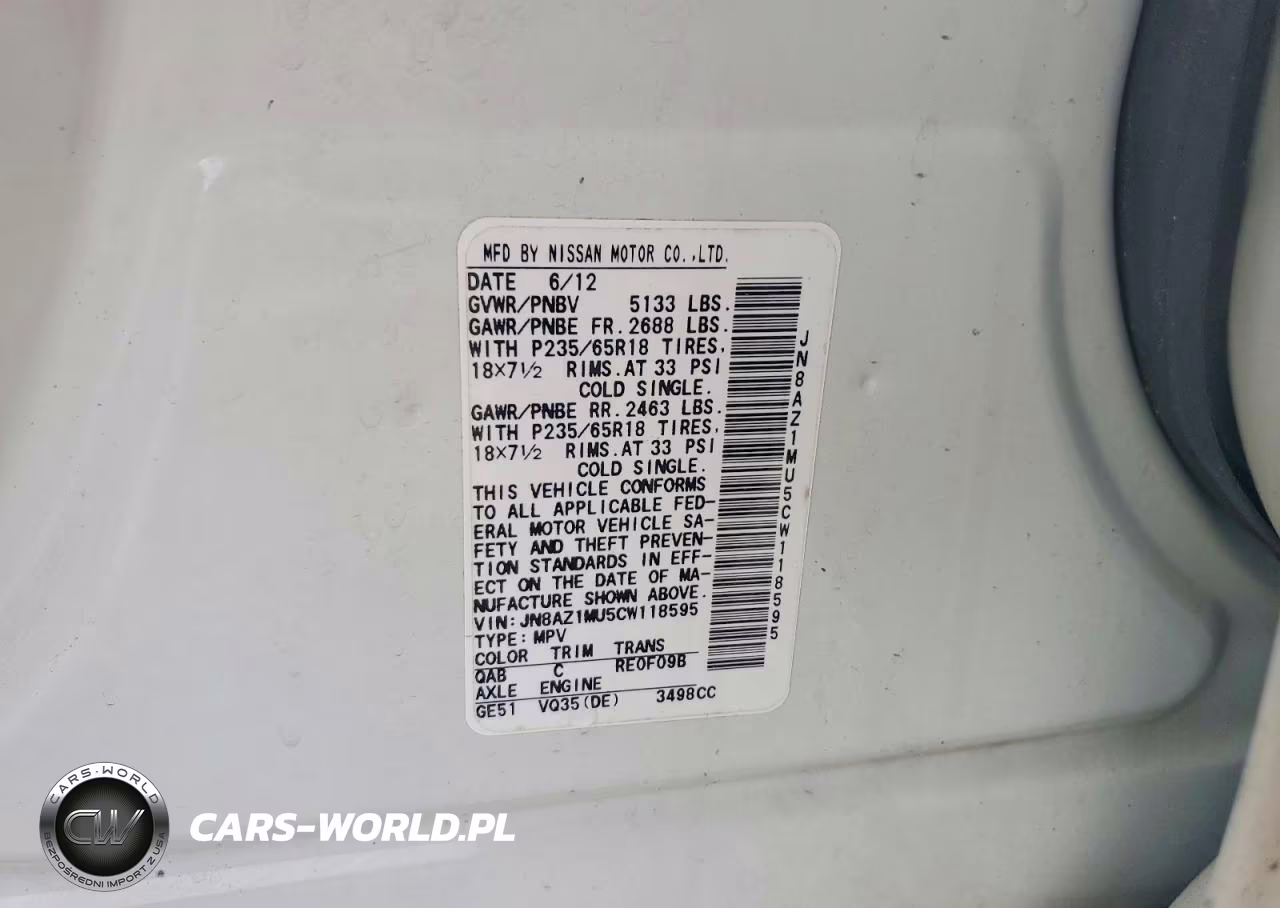 2012 Nissan Murano S VIN:JN8AZ1MU5CW118595 - 12