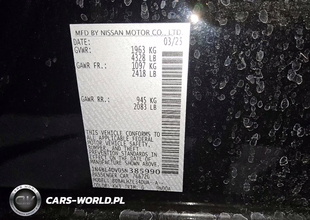 2025 Nissan Altima Sv VIN:1N4BL4DV0SN385990 - 12