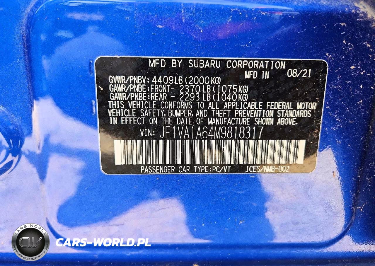 2021 Subaru Wrx VIN:JF1VA1A64M9818317 - 12