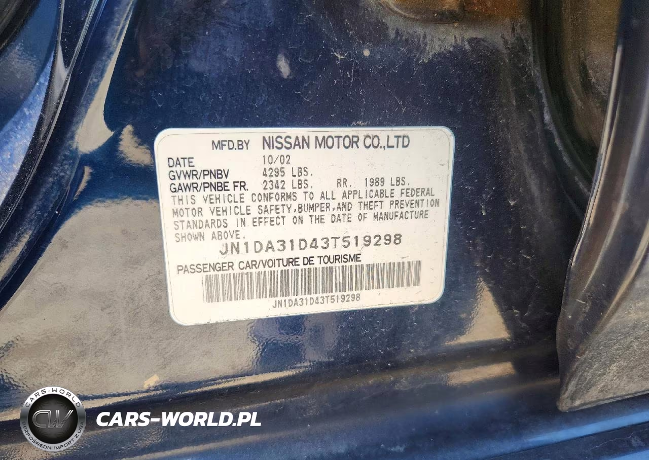 2003 Nissan Maxima Gxe VIN:JN1DA31D43T519298 - 12