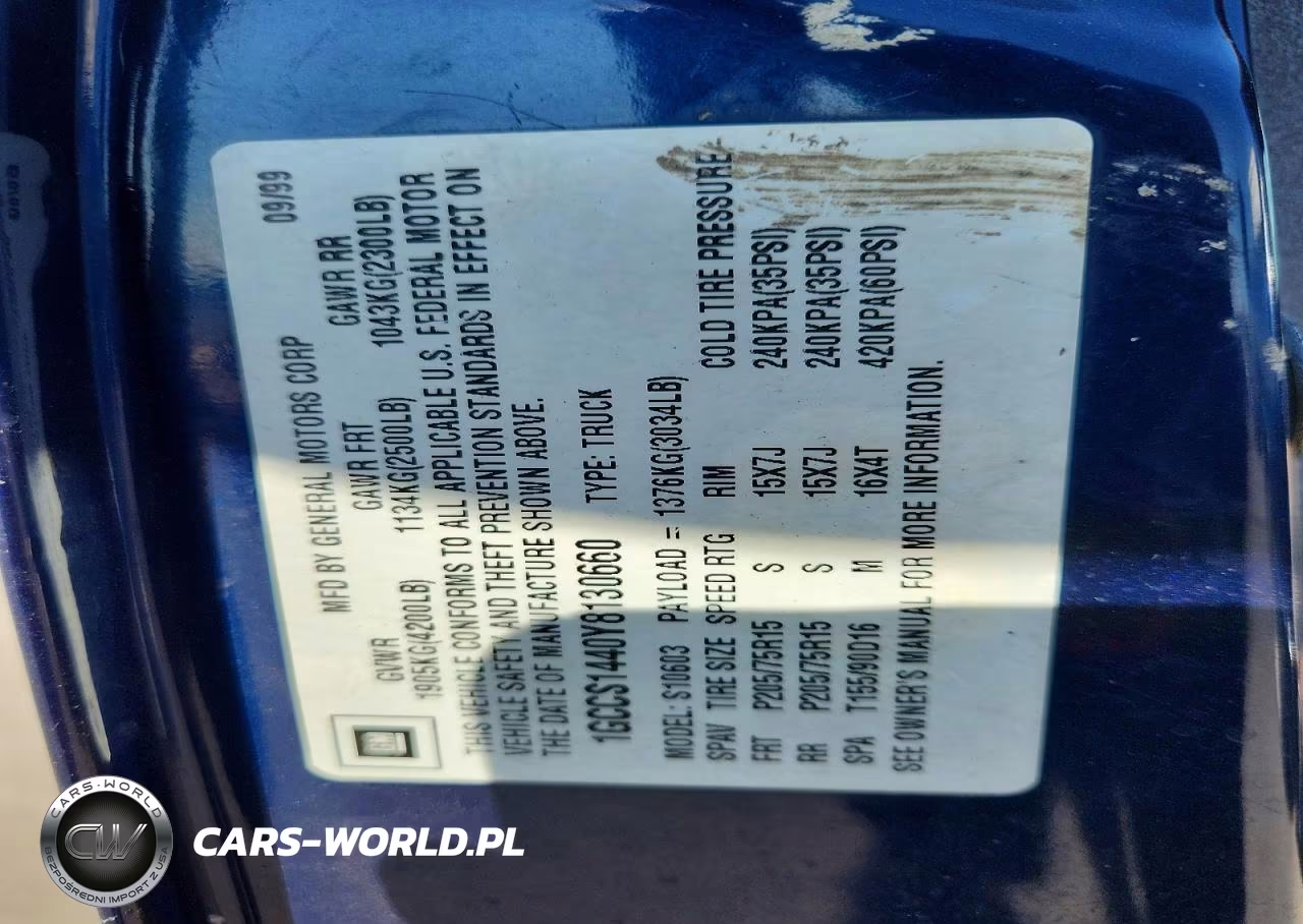 2000 Chevrolet S Truck S10 VIN:1GCCS1440Y8130660 - 12