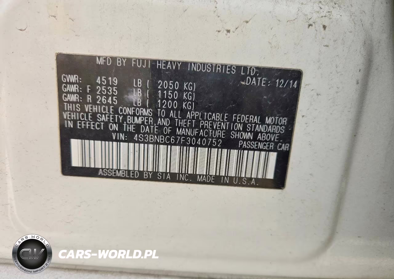 2015 Subaru Legacy 2.5I Premium VIN:4S3BNBC67F3040752 - 12
