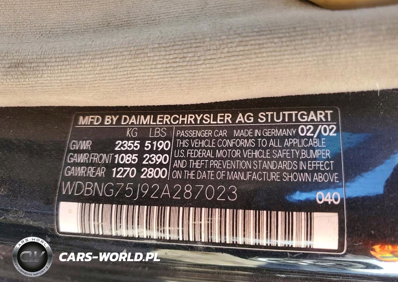 2002 Mercedes-Benz S 500 VIN:WDBNG75J92A287023 - 14