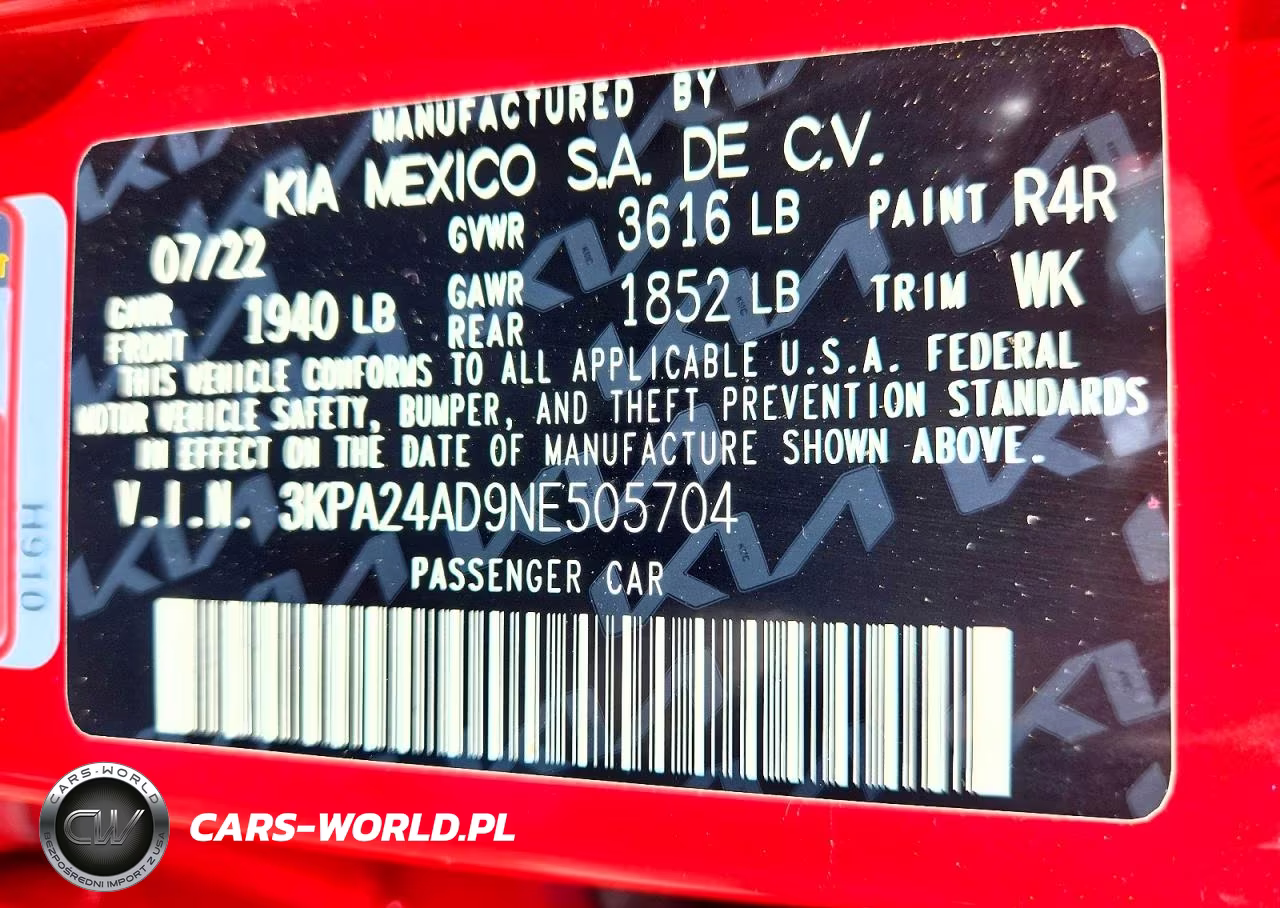 2022 Kia Rio S VIN:3KPA24AD9NE505704 - 13