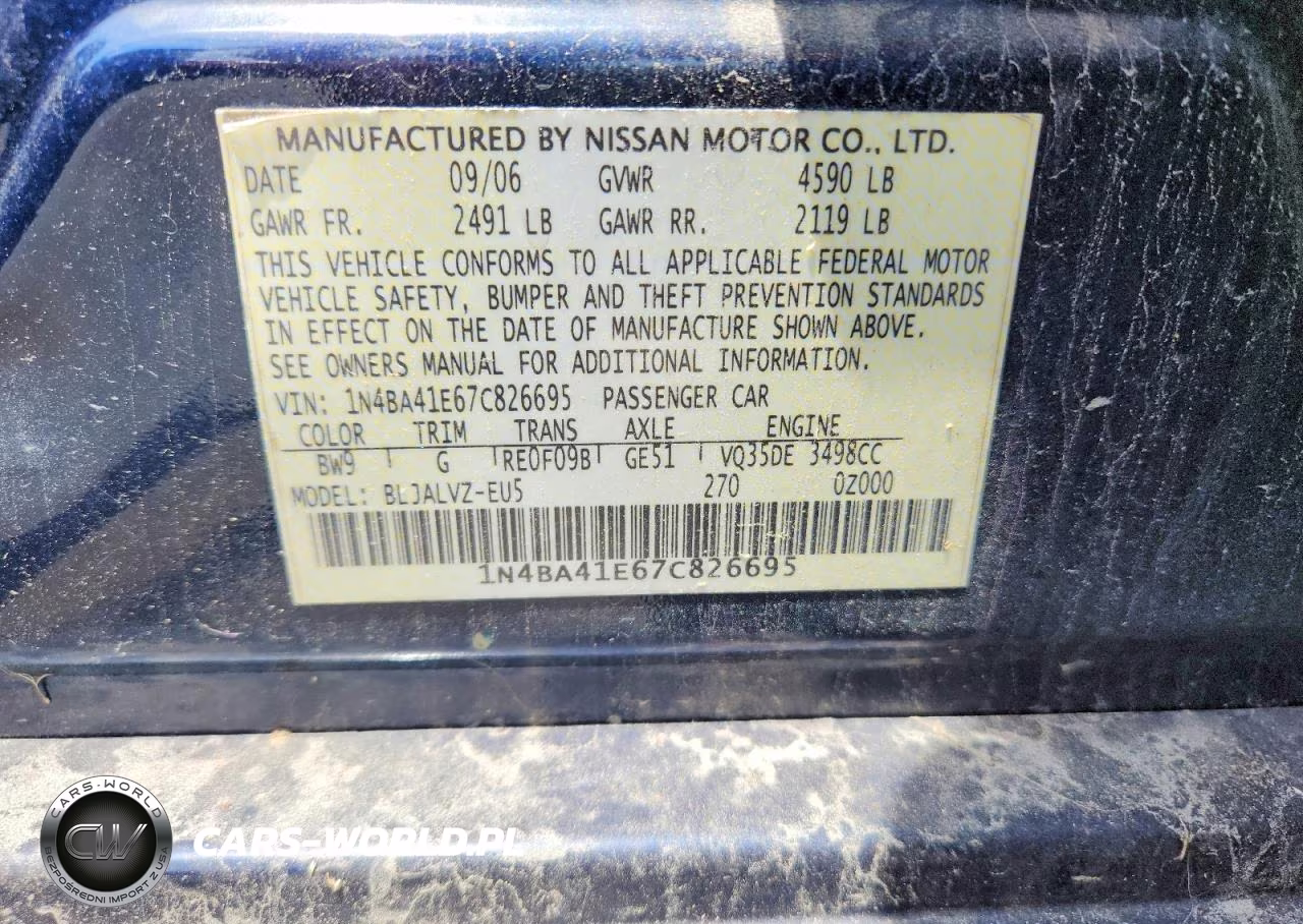 2007 Nissan Maxima 3.5 Se VIN:1N4BA41E67C826695 - 12