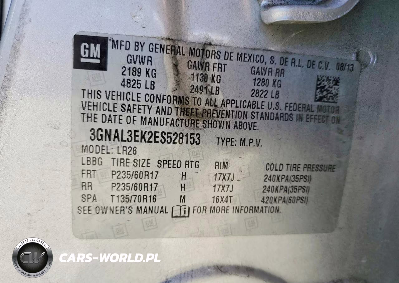 2014 Chevrolet Captiva Lt VIN:3GNAL3EK2ES528153 - 14