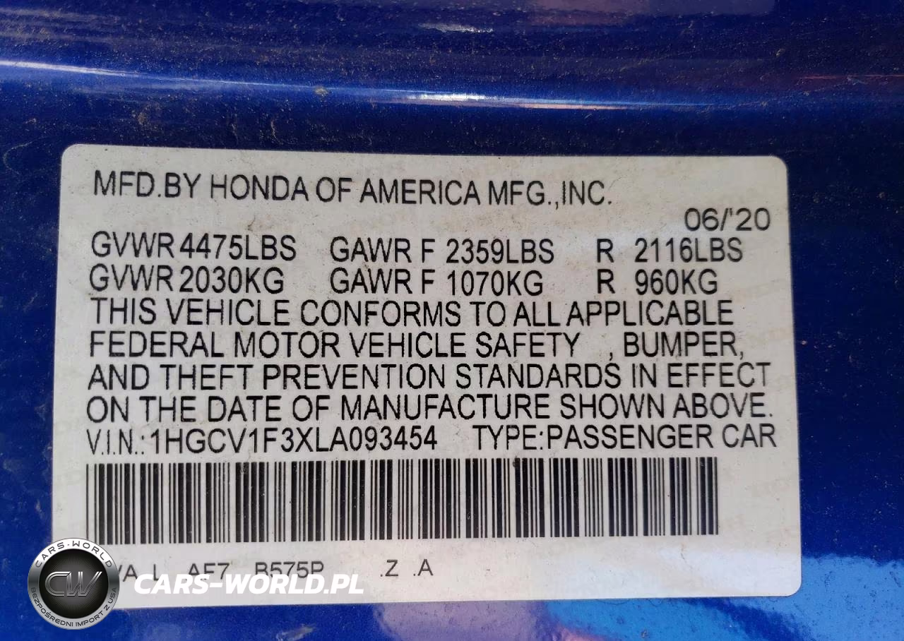 2020 Honda Accord Sport VIN:1HGCV1F3XLA093454 - 12