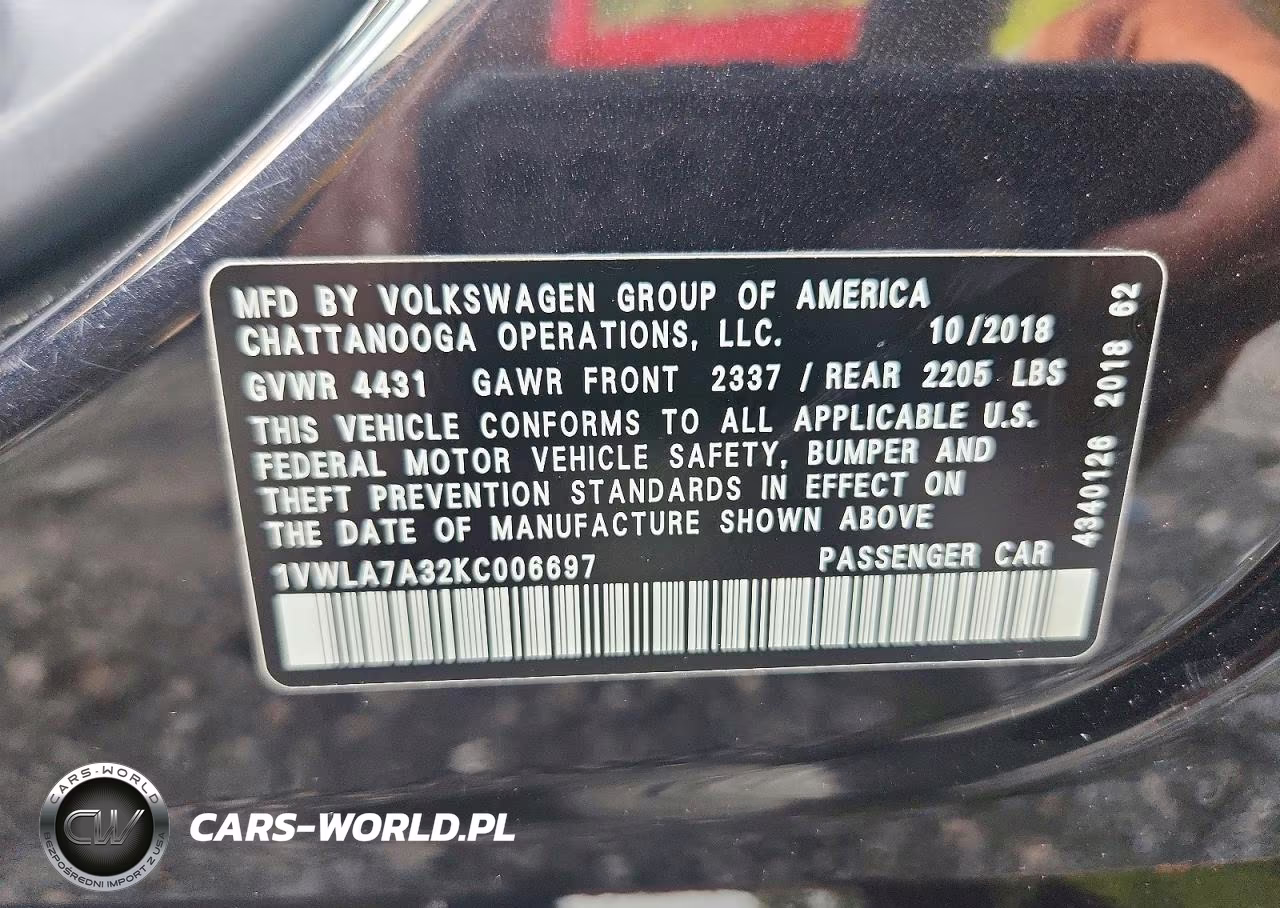 2019 Volkswagen Passat Wolfsburg VIN:1VWLA7A32KC006697 - 12