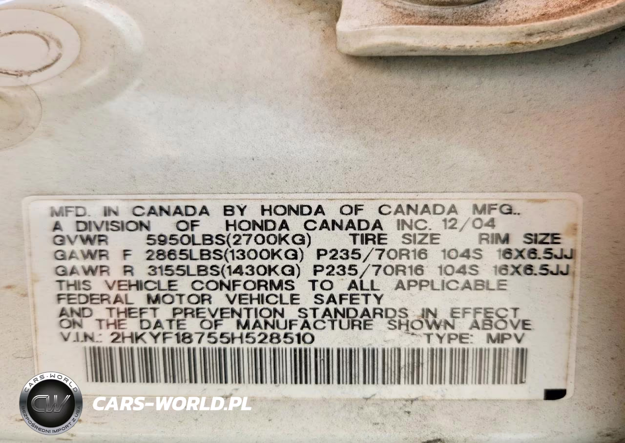 2005 Honda Pilot Exl VIN:2HKYF18755H528510 - 13