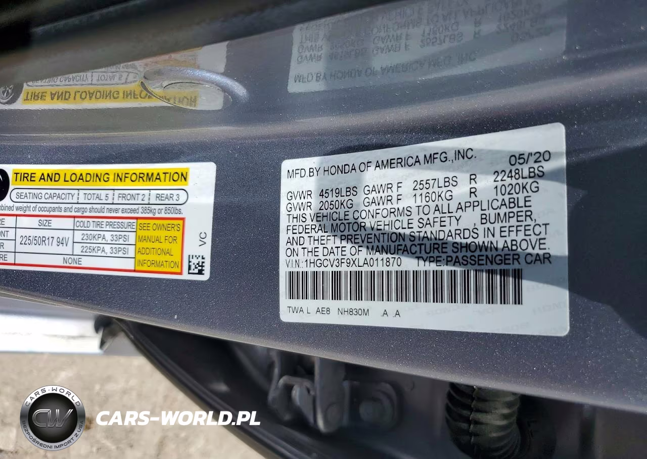 2020 Honda Accord Touring Hybrid VIN:1HGCV3F9XLA011870 - 12