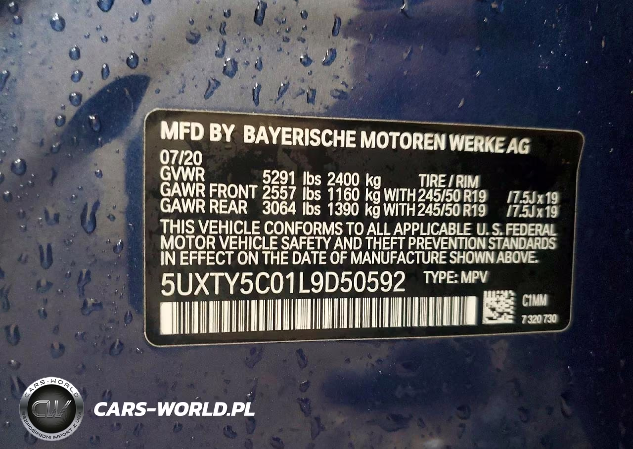 2020 BMW X3 xDrive30I VIN:5UXTY5C01L9D50592 - 13