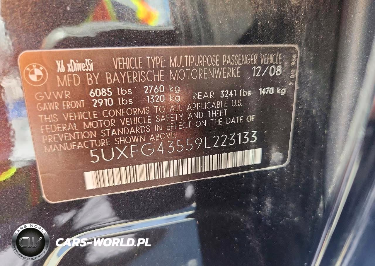 2009 BMW X6 xDrive35I VIN:5UXFG43559L223133 - 13