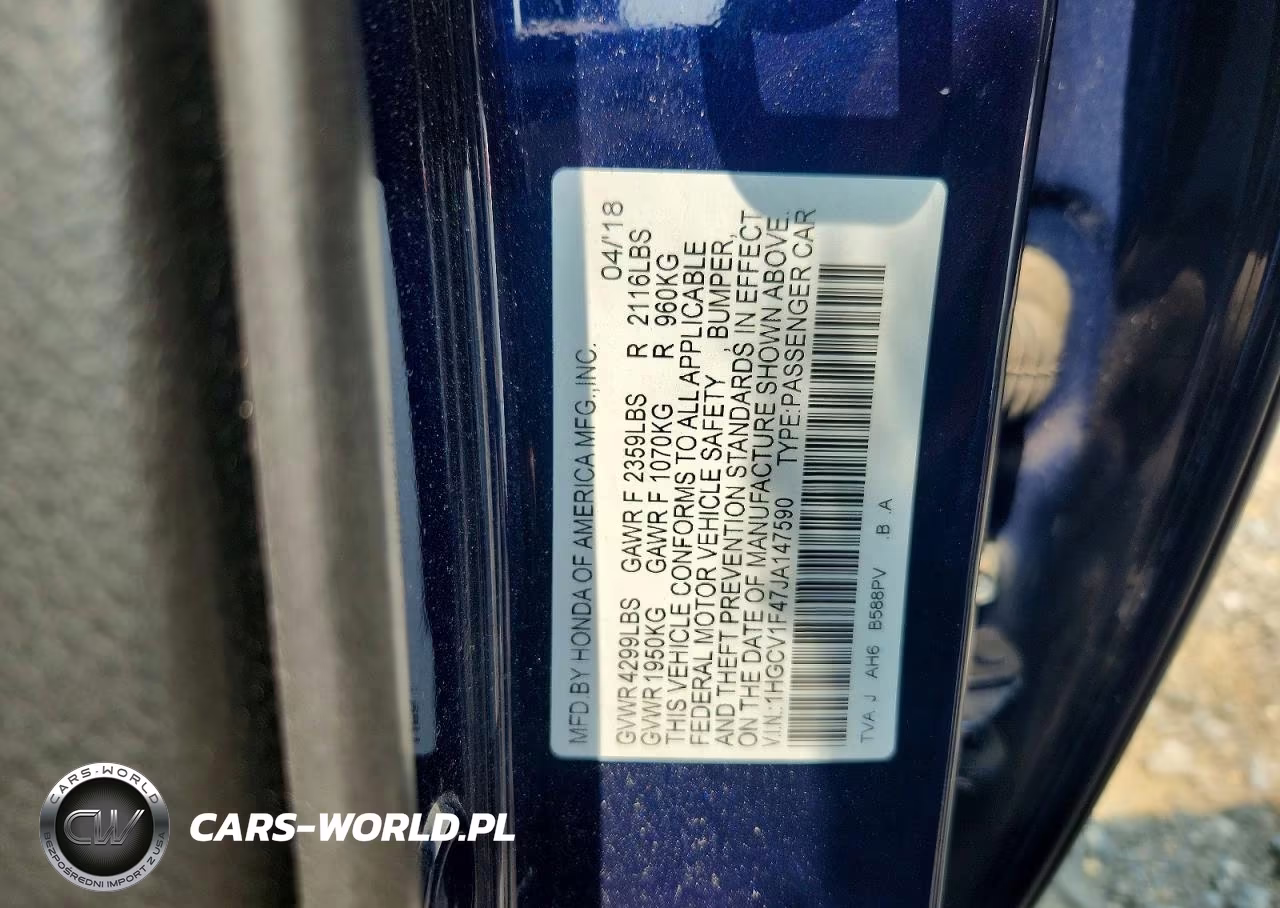 2018 Honda Accord Ex VIN:1HGCV1F47JA147590 - 12