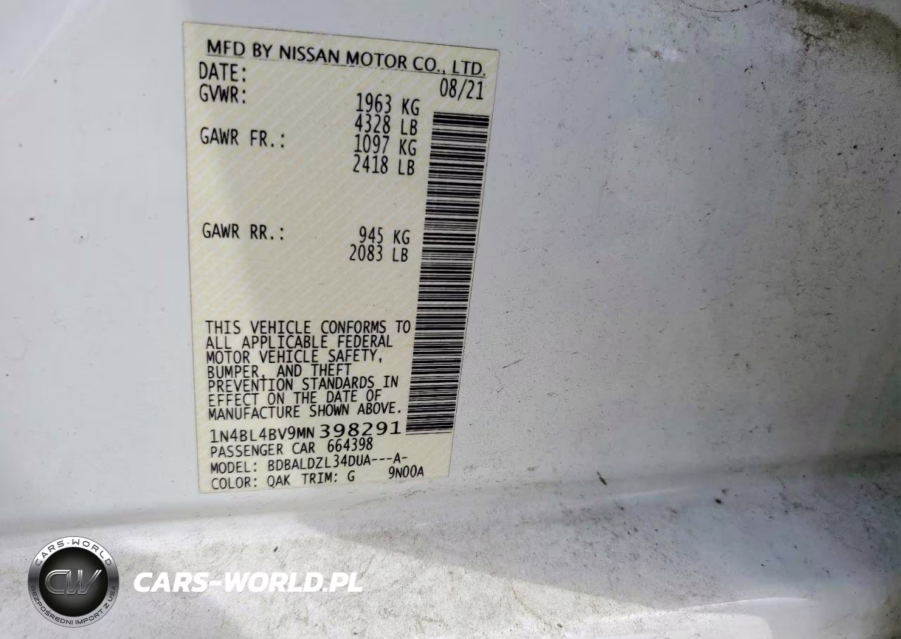 2021 Nissan Altima S VIN:1N4BL4BV9MN398291 - 12
