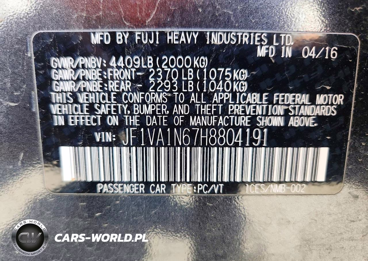 2017 Subaru Wrx Limited VIN:JF1VA1N67H8804191 - 12