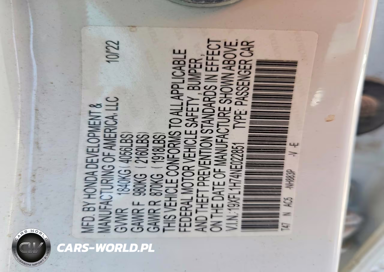 2022 Honda Civic Exl VIN:19XFL1H74NE022851 - 13