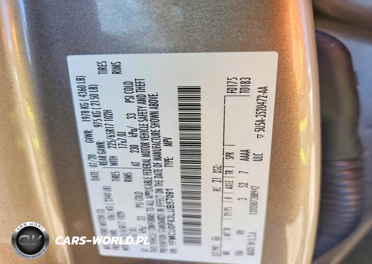 2020 Ford Escape S VIN:1FMCU0F63LUB57091 - 14
