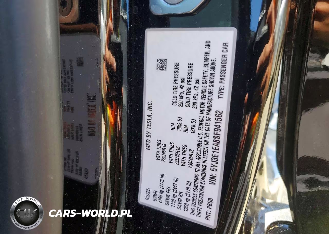 2025 Tesla Model 3 VIN:5YJ3E1EA8SF941562 - 12