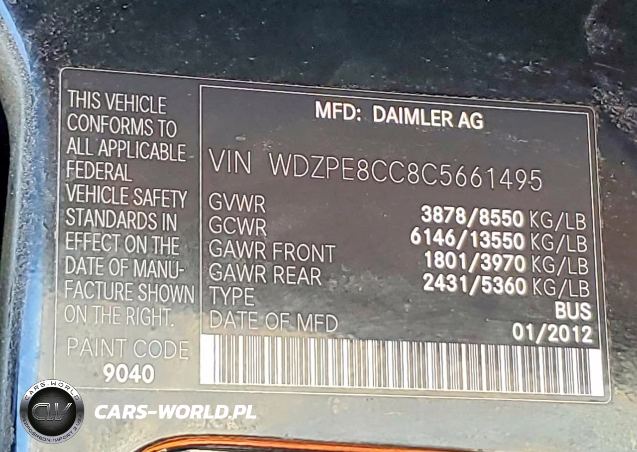 2012 Mercedes-Benz Sprinter 2500 VIN:WDZPE8CC8C5661495 - 13