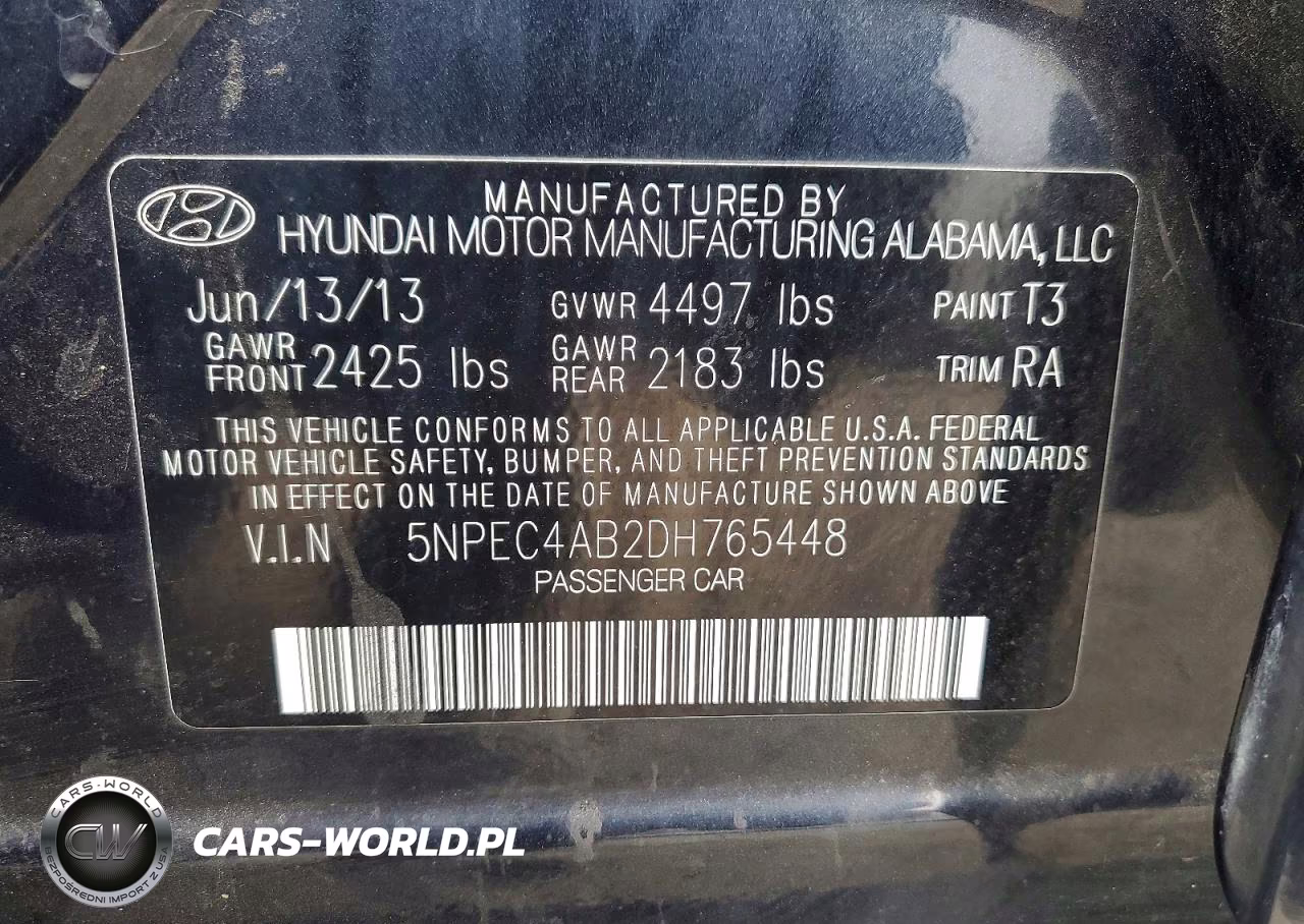 2013 Hyundai Sonata Se 2.0T VIN:5NPEC4AB2DH765448 - 12