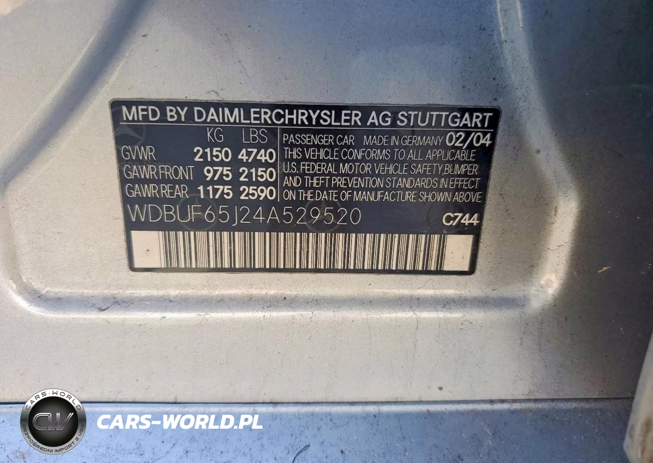 2004 Mercedes-Benz E 320 VIN:WDBUF65J24A529520 - 12