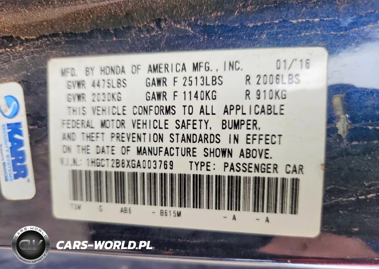 2016 Honda Accord Exl VIN:1HGCT2B8XGA003769 - 12