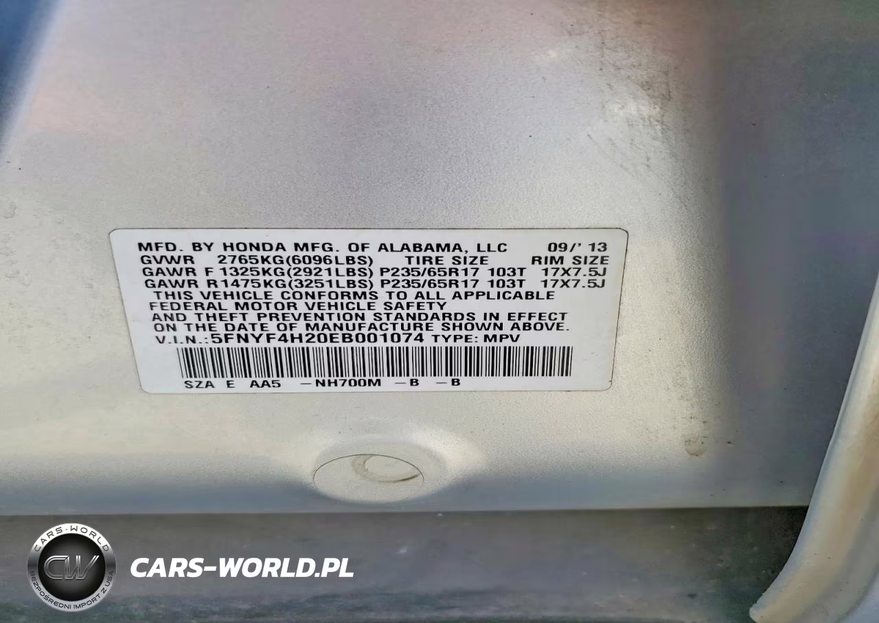 2014 Honda Pilot Lx VIN:5FNYF4H20EB001074 - 13