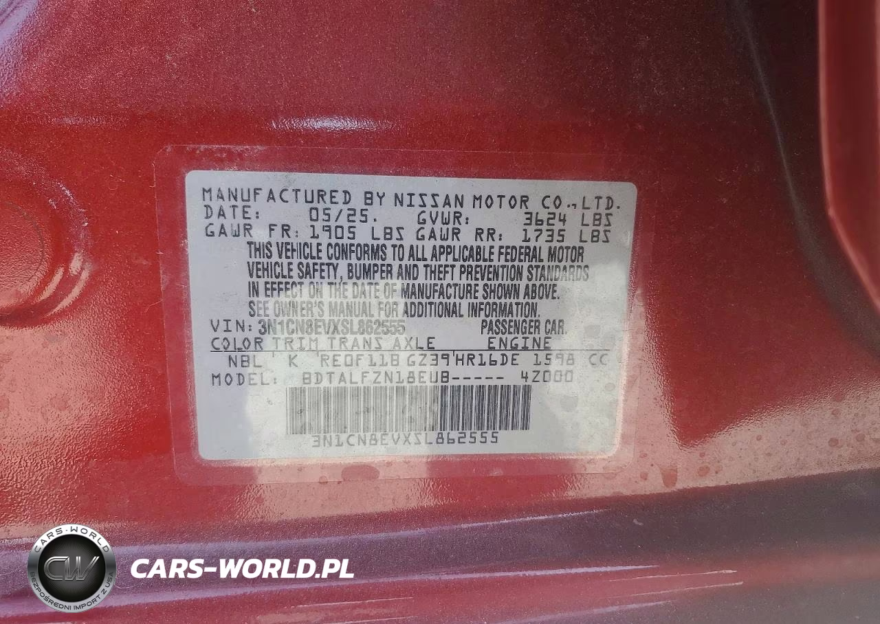 2025 Nissan Versa Sv VIN:3N1CN8EVXSL862555 - 12