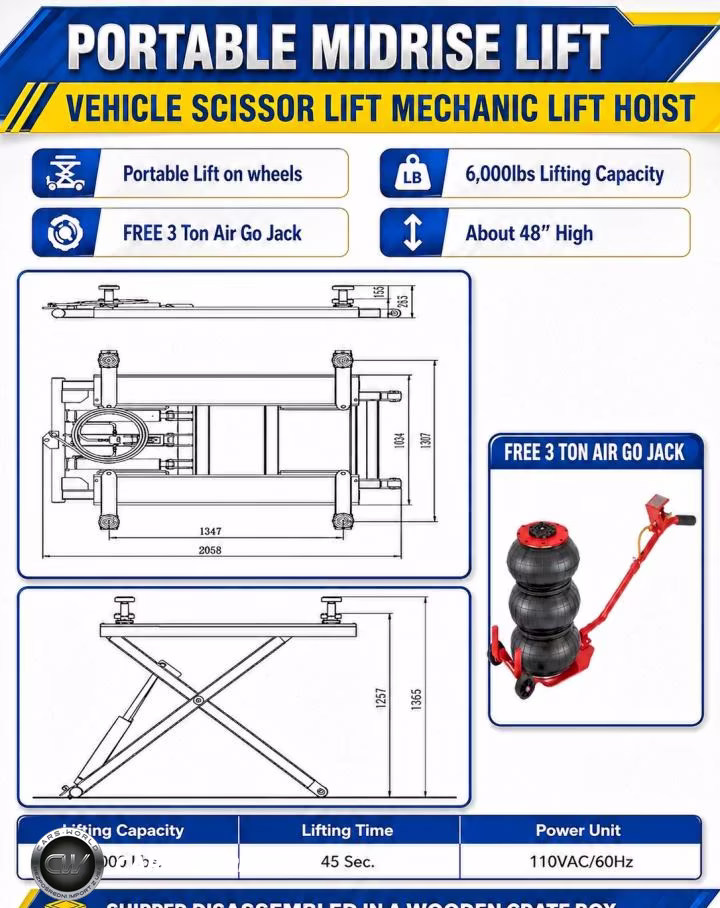 2026 Portable Scissor Car Lift Mid Rise Mechanic Lift VIN:38913431 - 10