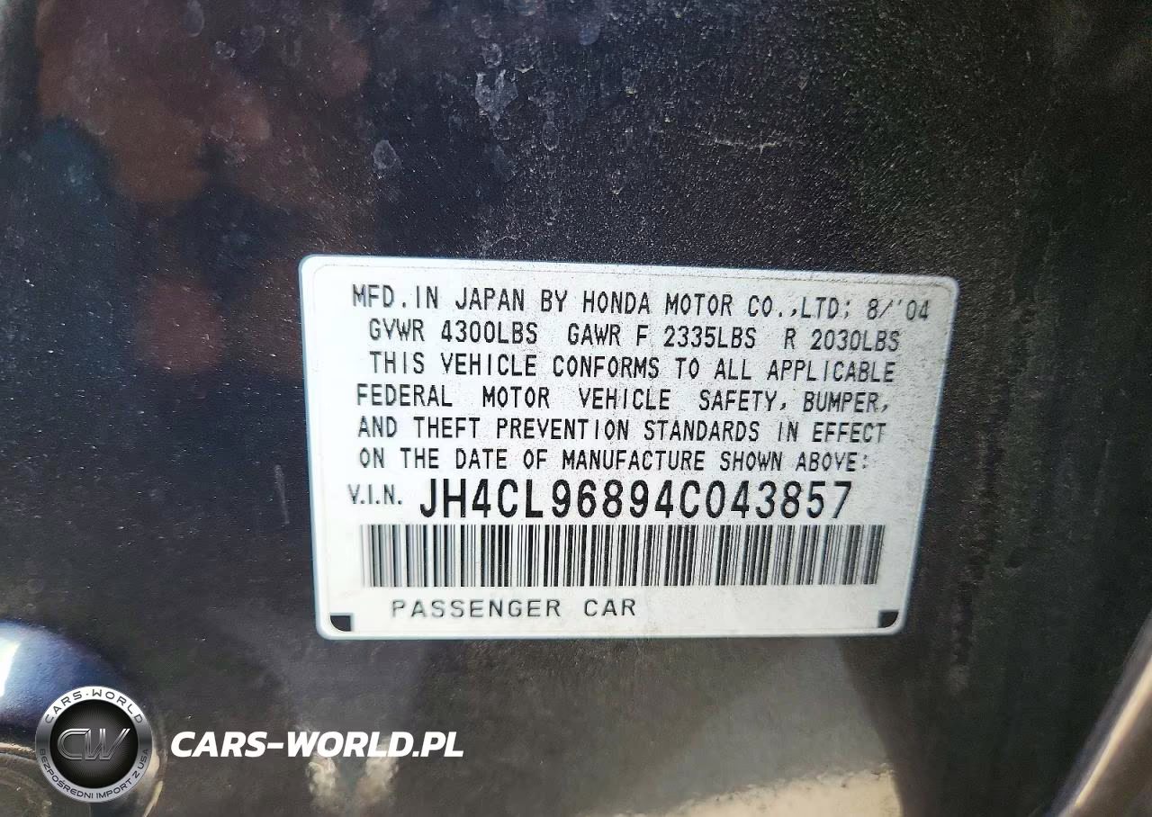 2004 Acura Tsx VIN:JH4CL96894C043857 - 12