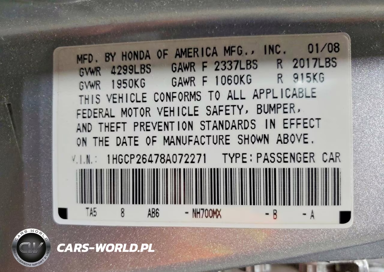 2008 Honda Accord VIN:1HGCP26478A072271 - 12