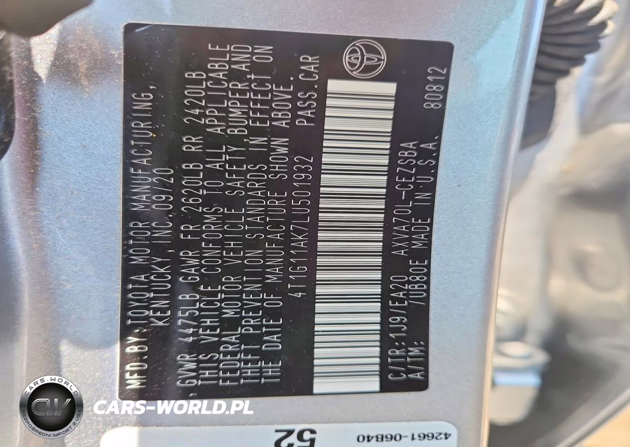 2020 Toyota Camry Se VIN:4T1G11AK7LU501932 - 12