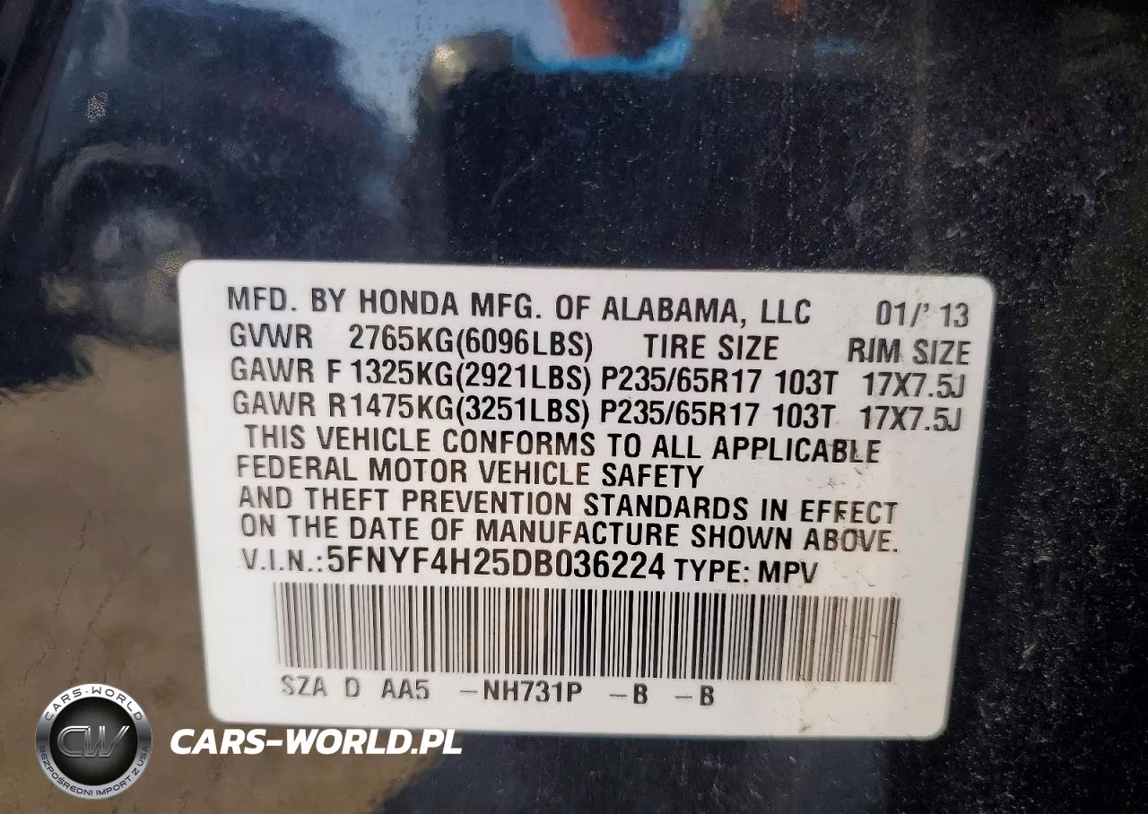 2013 Honda Pilot Lx VIN:5FNYF4H25DB036224 - 14