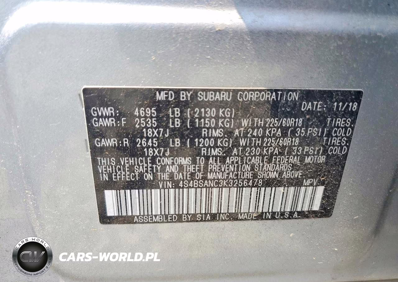 2019 Subaru Outback 2.5I Limited VIN:4S4BSANC3K3256478 - 13