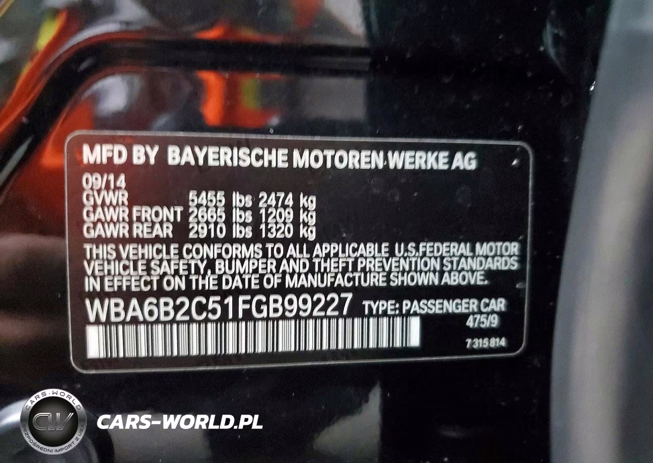 2015 BMW 650 I Gran Coupe VIN:WBA6B2C51FGB99227 - 12